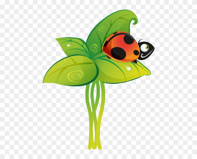 Ladybug On The Leaves - Children And Flowers Cartoon Png #1112202