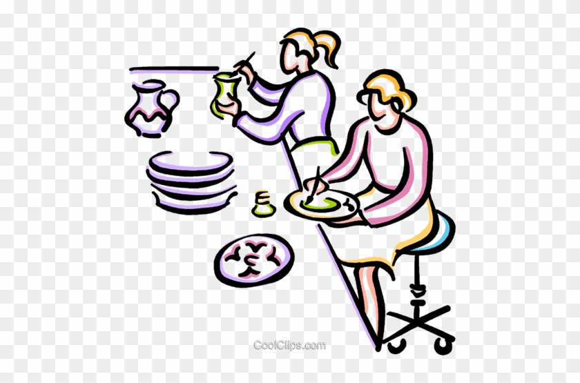 Women Painting Pottery Royalty Free Vector Clip Art - Pottery Clip Art #1112418