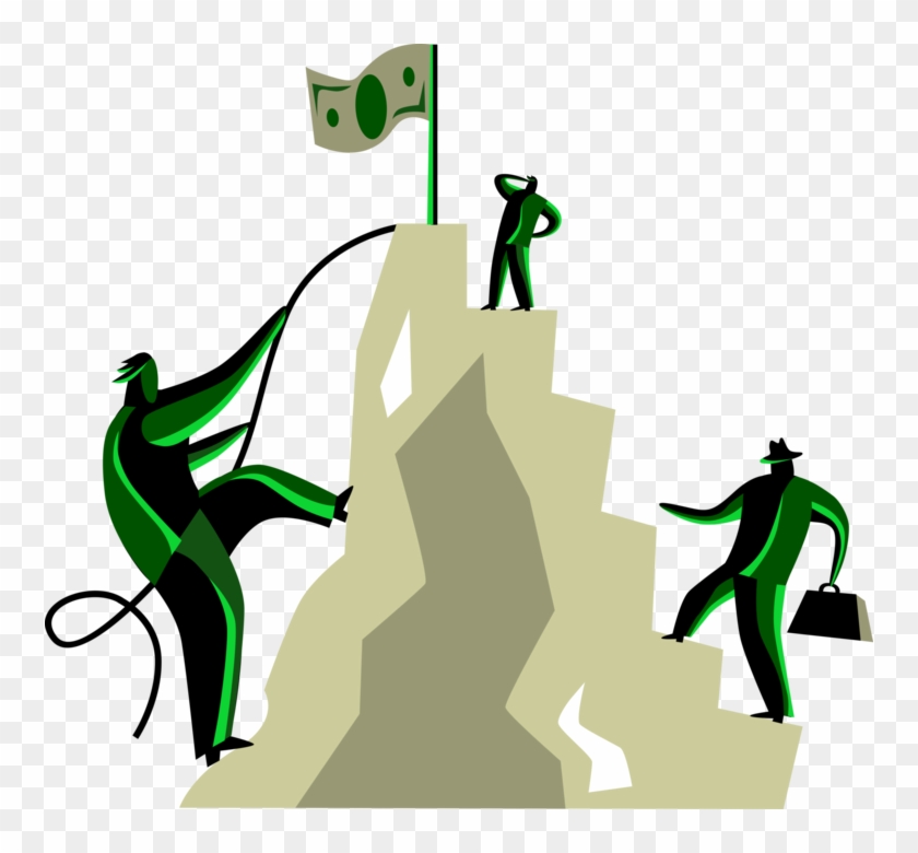 Vector Illustration Of Business Associates Climb Mountain - Illustration #1112641