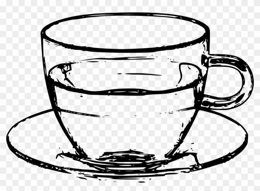 Drawn Coffee Vector Png - Cup And Plate Black And White #1113020