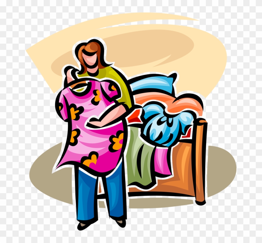 Vector Illustration Of Woman Folds Laundry Clothing - Clip Art #1113259