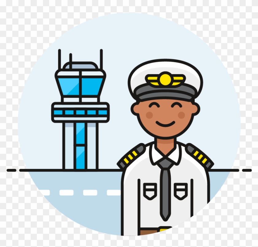 22 Air Transit Tower Plane Captain Male African American - Cartoon #1113420