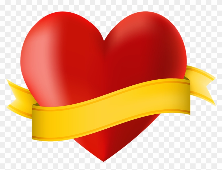 Icon, Heart, Ribbon, Banner, Copy Space, Valentine - Coração Com Banner Png #1113782