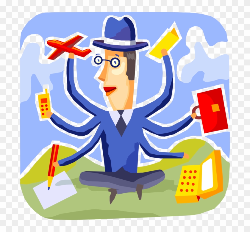 Vector Illustration Of Multitasking Businessman Traveler - Vector Illustration Of Multitasking Businessman Traveler #1114519
