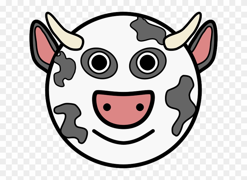 Head, Simple, Face, Circle, Barn, Farm, Cow, Horns - Cartoon Cow Head #1114525