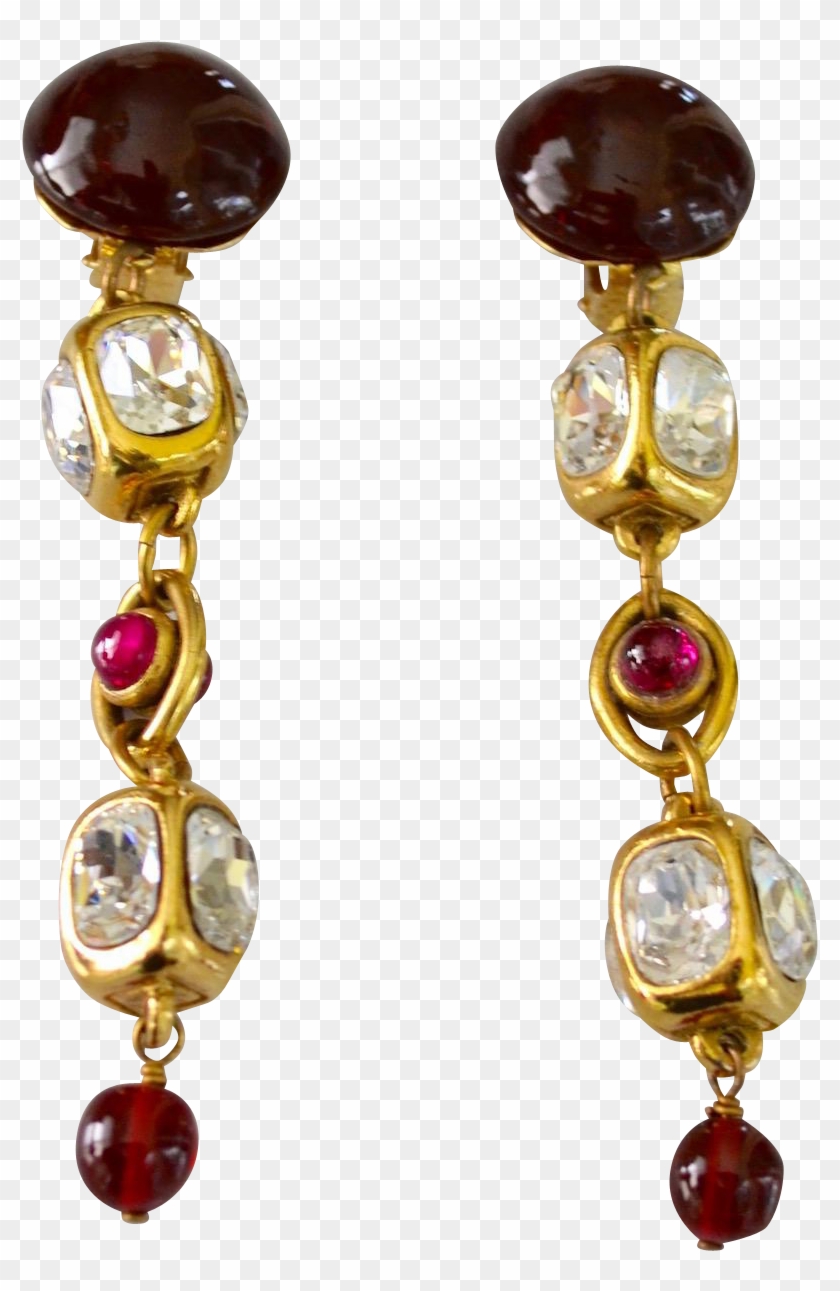 Vintage Chanel 12k Gold Plate Gripoix Glass Chandelier - Earrings #1117513