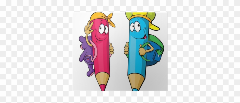 Colored Pencils Cartoon With School Bags On Their Backs - My First Activity Book (preschool Fun): All Ages Activity #1117533