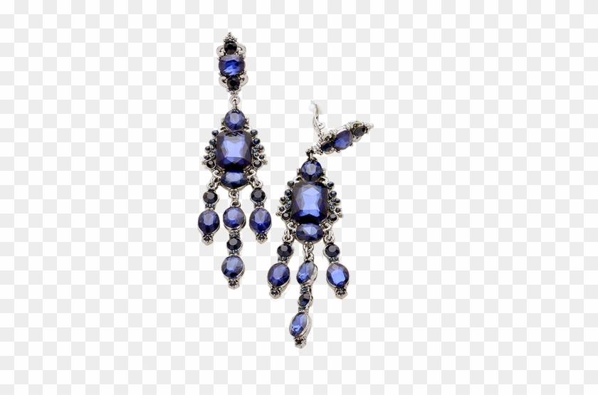 Deep Blue Crystal Long Chandelier Clip Earrings - Earrings #1117588