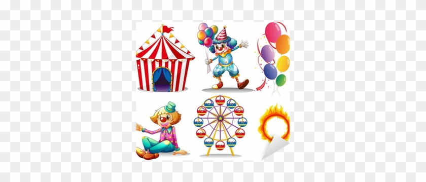 A Circus Tent, Clowns, Ferris Wheel, Balloons And A - Circus Decor Shower Curtain Set By Ambesonne, Lion #1118447