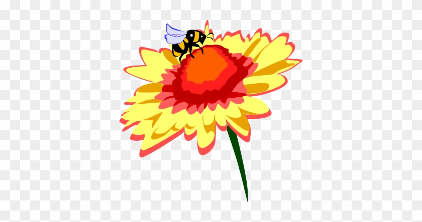 Bee Pollination Clipart - Bumble Bee On Flower Drawing #1118483