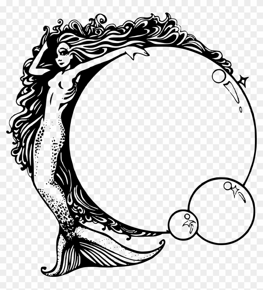 Mermaid Clip Art - Black And White Vector Mermaid #1118934