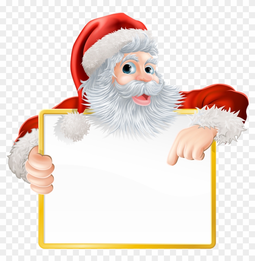 Christmas Illustration Of Santa Holding And Pointing - Character Holding Sign Christmas #1119138