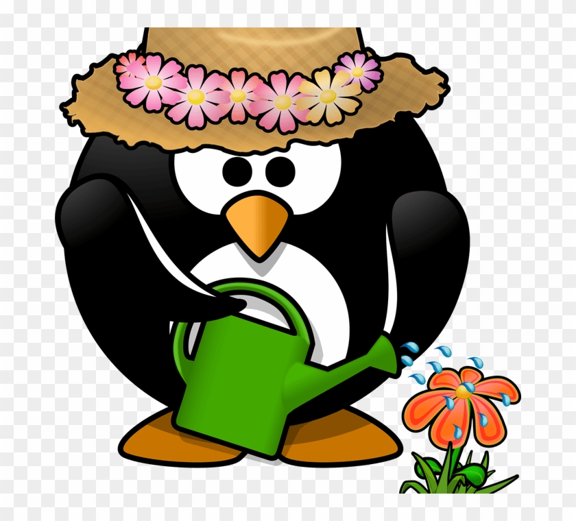 Clipart Garden Penguin - Funny Spring And Summer Gardening Large Tote Bag, Adult #1119329