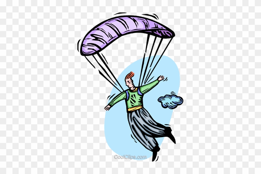 Man Floating To Earth With A Parachute Royalty Free - Parachuting #1119536