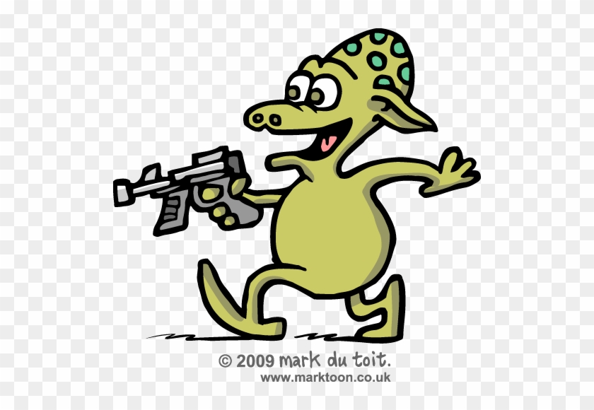 Alien With Spotted Head And Gun - Cartoon Alien With A Gun #1119657