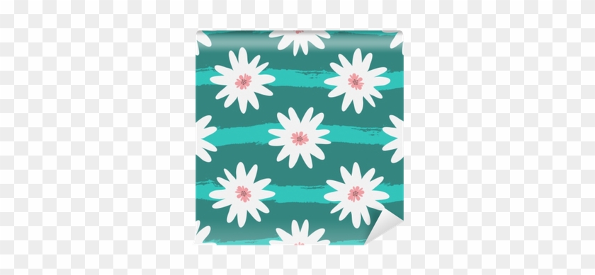 Abstract White Flowers On A Striped Turquoise Background - Watercolor Painting #1120637