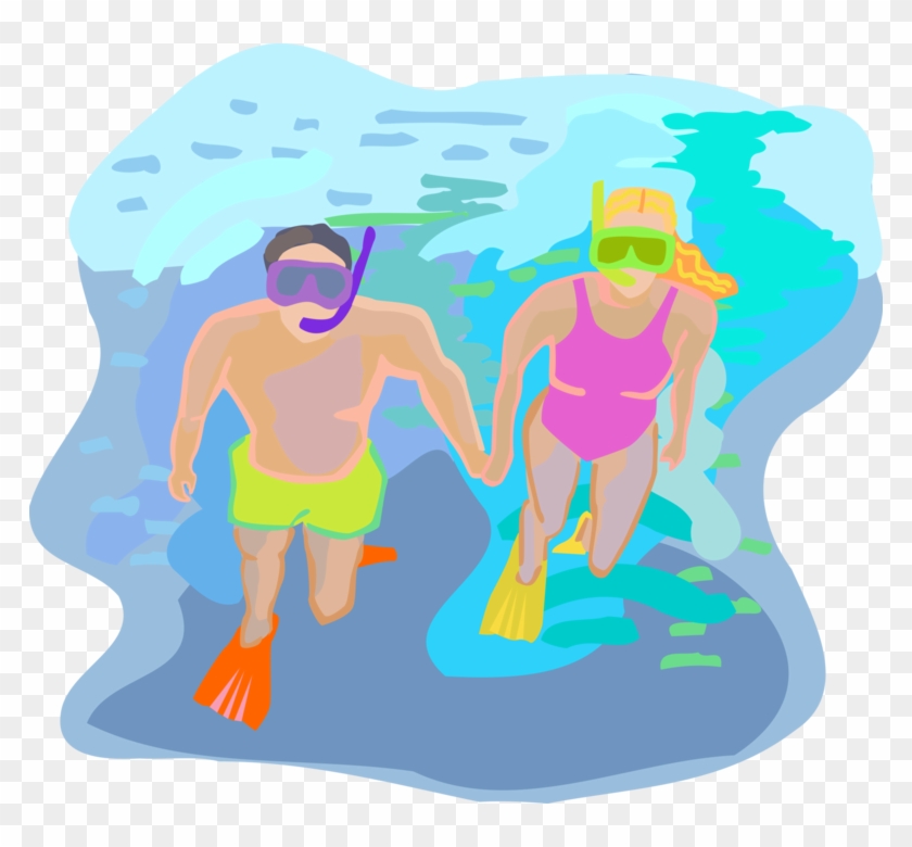 Vector Illustration Of Snorkeling Couple Snorkel With - Illustration #1121013