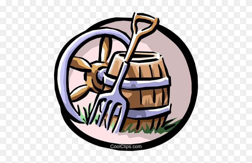 Wagon Wheel, Pitchfork And Barrel Royalty Free Vector - Wagon Wheel, Pitchfork And Barrel Royalty Free Vector #1121119