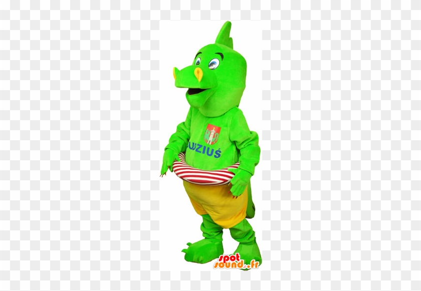 Green Dinosaur Mascot Flashy Shorts With A Buoy - Mascot #1121577