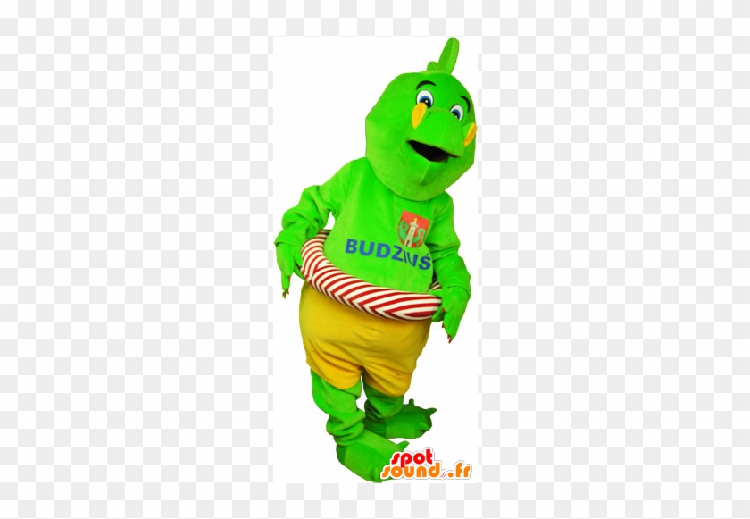 Green Dinosaur Mascot Flashy Shorts With A Buoy - Mascot #1121606