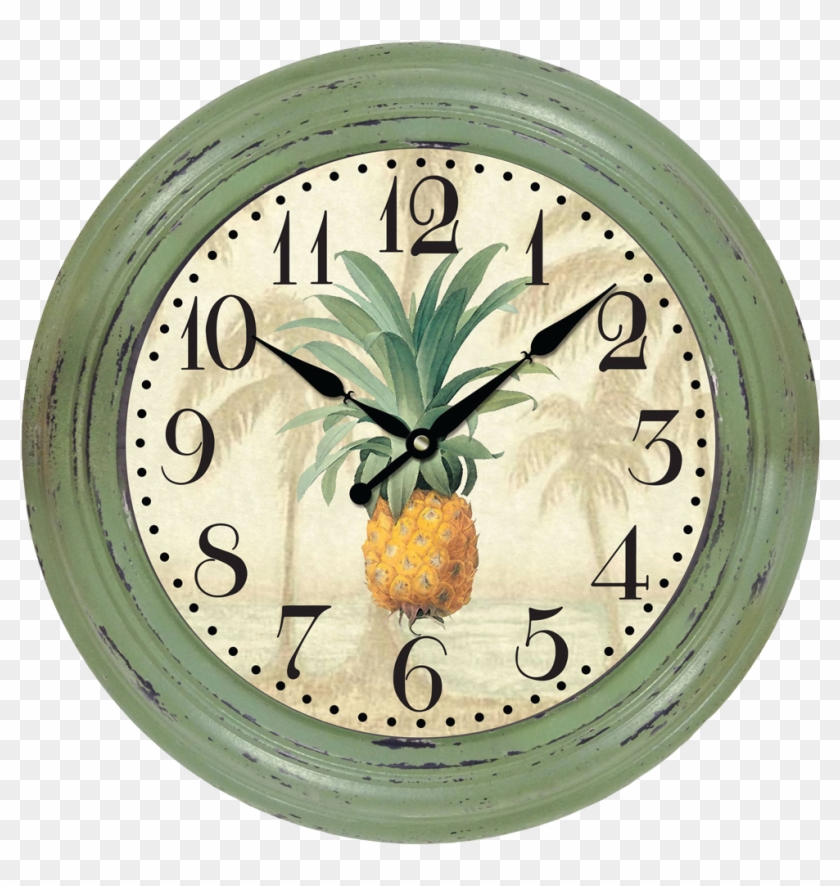 Green Wall Clock Png Image - Round Quartz Analog Green Distressed Pineapple Wall #1122043