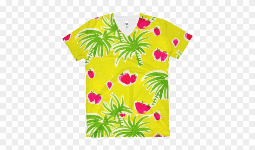 Strawberry Tropic Women's V Neck T Shirt Front - Strawberry Tropic Men's Black And White High Top Canvas #1122814