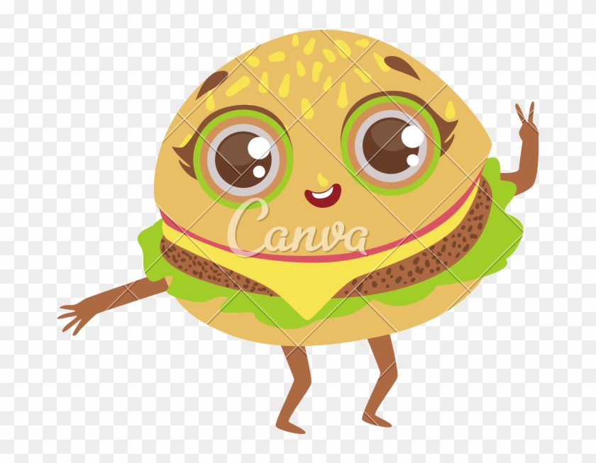 Kawaii Burger Cartoon - Food Vector Animasyon #1123404