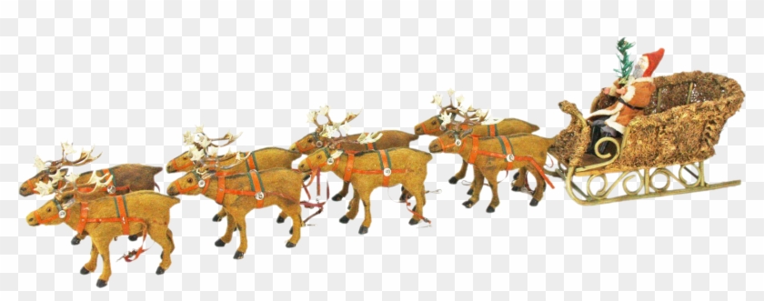 Antique German Santa On Loofah Sleigh With Eight Reindeer - Reindeer #1124880