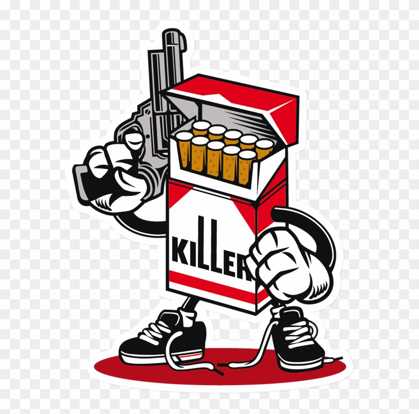 Sticker That Kick Ass Cigarette Killer - Cigarette Killer Mens Printed T-shirt Cartoon Gun Packet #1126029