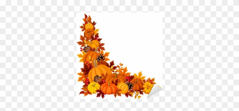 Corner Background With Pumpkins And Autumn Leaves - Clip Art #1126273