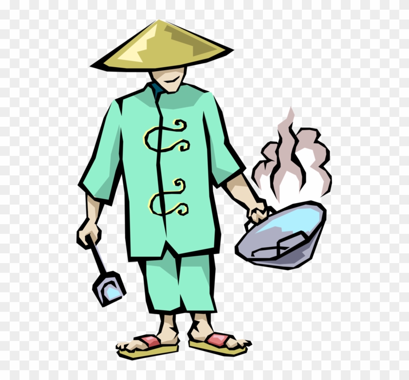 Vector Illustration Of Chinese Cuisine Chef With Stir - Chinese Wok #1126333
