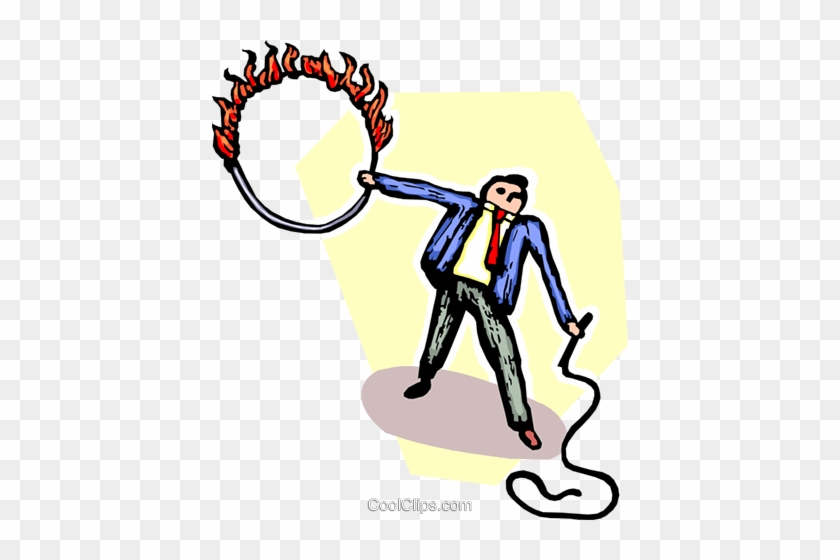 Man With A Whip And A Flaming Hoop Royalty Free Vector - Man With A Whip And A Flaming Hoop Royalty Free Vector #1126386