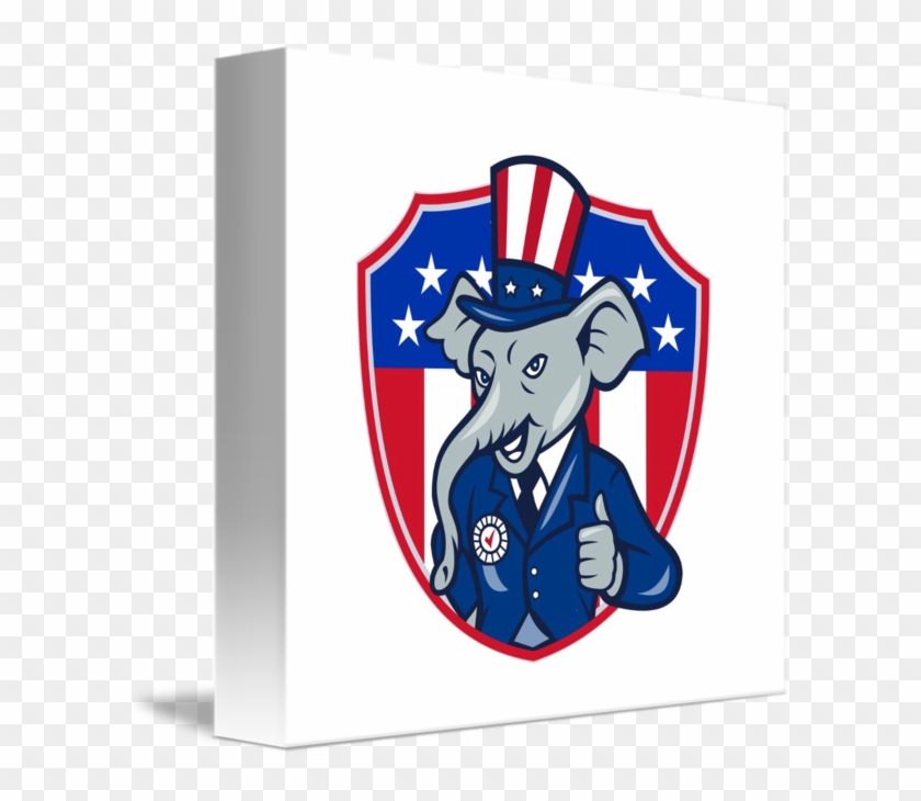 Republican Elephant Mascot Thumbs Up Usa Flag Cart - Cartoon #1131627