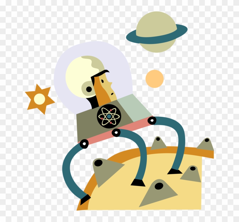 Vector Illustration Of Astronaut Explores Planet Surface - Vector Illustration Of Astronaut Explores Planet Surface #1132806