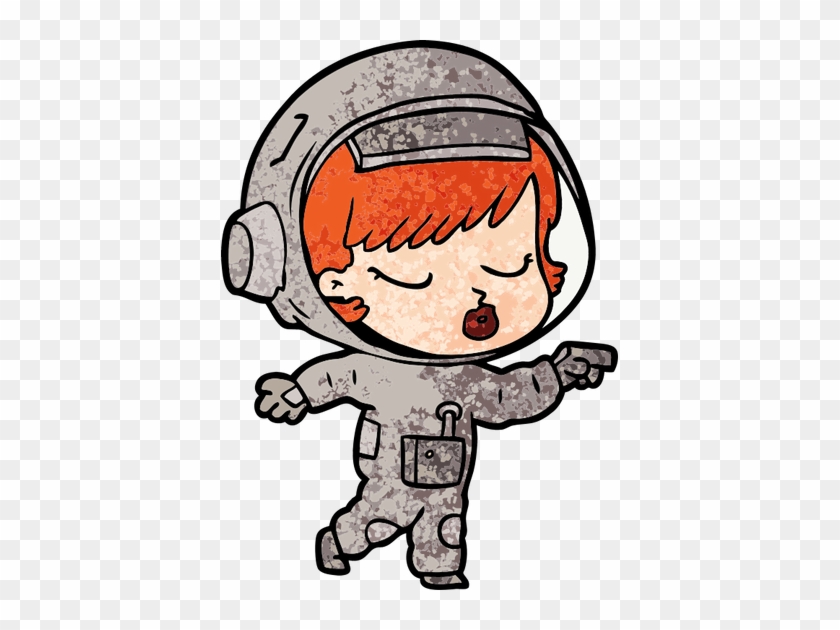 Cartoon Pretty Astronaut Girl Pointing - Drawing #1132817