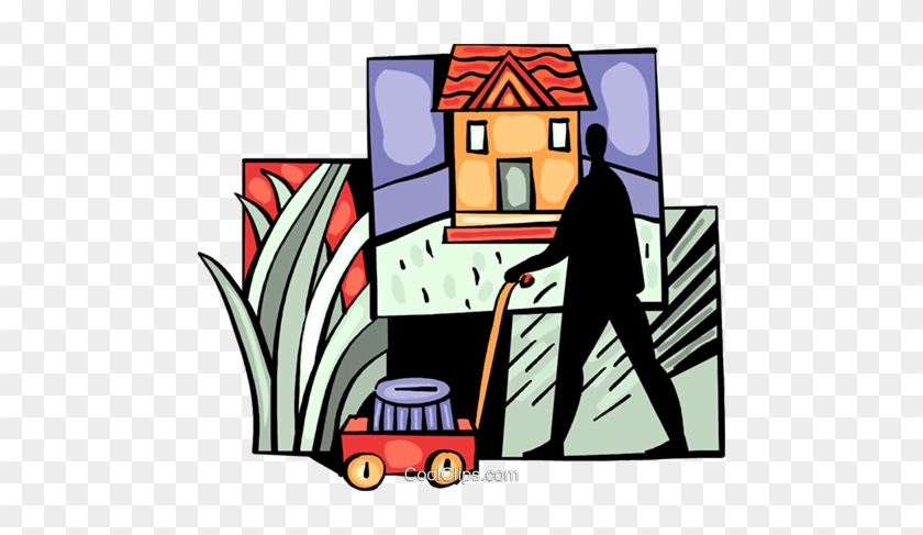 Man Cutting The Lawn At His House Royalty Free Vector - Man Cutting The Lawn At His House Royalty Free Vector #1134715