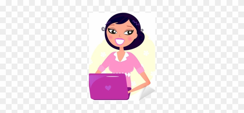 Office Woman Working With Pink Laptop Sticker • Pixers® - Working Woman Vector #1136037