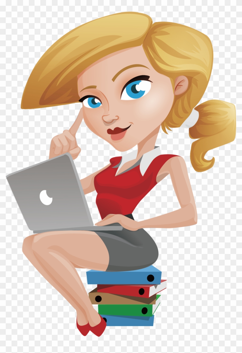 Laptop Woman Illustration - Vector Business Girl With Laptop #1136053