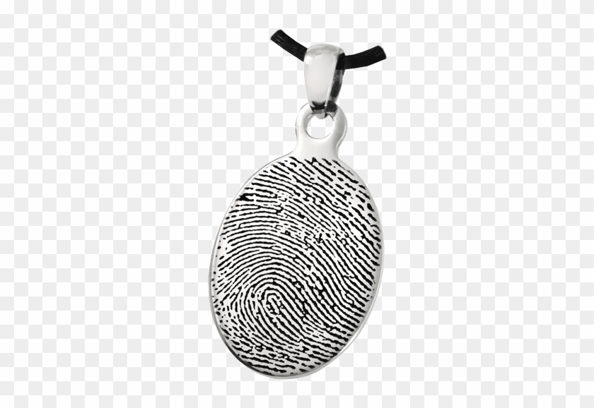 Outlined Fingerprint Style Stainless Steel Oval Pendant - Fingerprint Memorial Jewelry: Stainless Steel Oval- #1136155