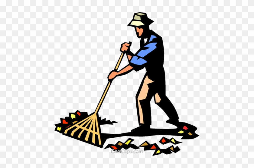 Raking Leaves Royalty Free Vector Clip Art Illustration - Man With A Rake Clipart #1136592