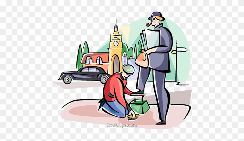 Englishmen Getting A Shoe Shine Royalty Free Vector - Shoeshiner #1136604