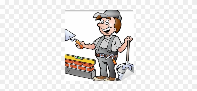 Hand-drawn Vector Illustration Of An Happy Bricklayer - Imagen De Albañil Animado #1136897