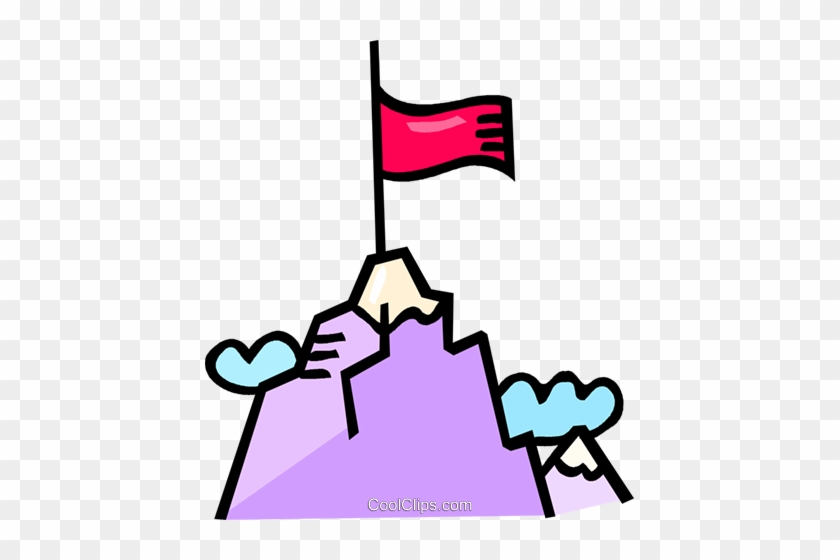 Red Flag At The Top Of A Mountain Royalty Free Vector - Flag On Mountain Clipart #1137806
