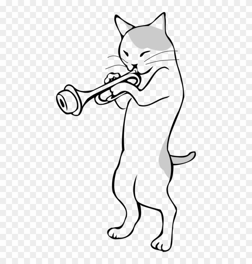 See Here Trumpet Clipart Black And White Free Download - Cat Playing Trumpet #1138941