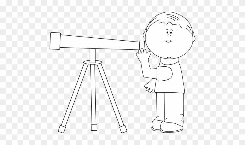 Black And White Boy Looking Through Telescope - Telescope Clip Art Black And White #1139679