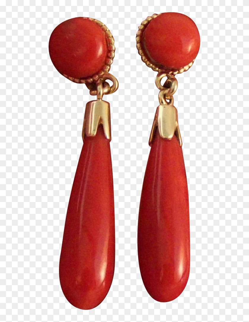 14k Sardinian Red Coral Torpedo Drop Earrings - Earrings #1140417