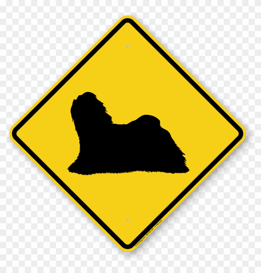 Lhasa Apso Dog Symbol Crossing Sign - Road Sign With Car #1140745