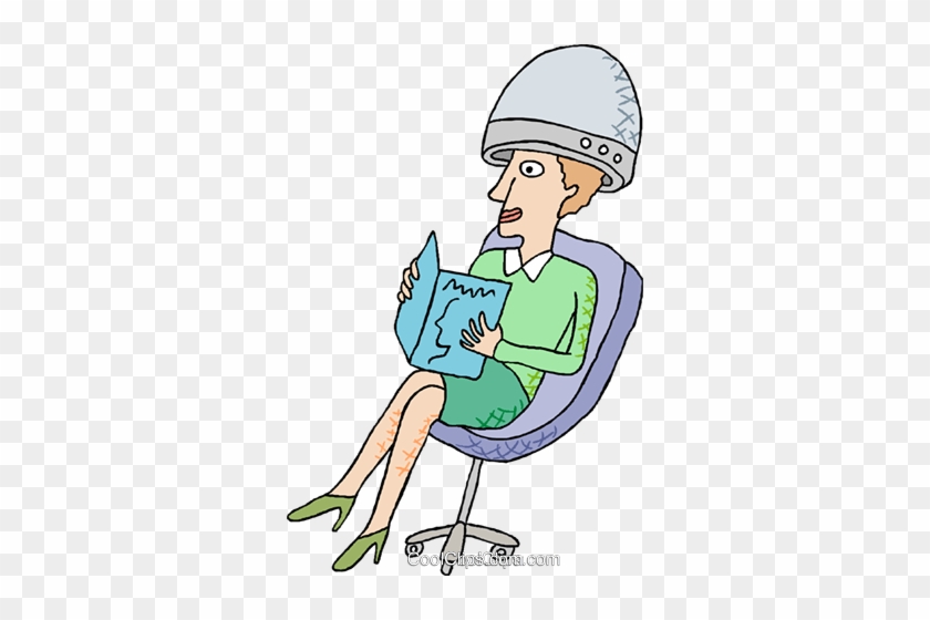 Woman Under Hairdryer Royalty Free Vector Clip Art - Salon Hair Dryer Clipart #1142761