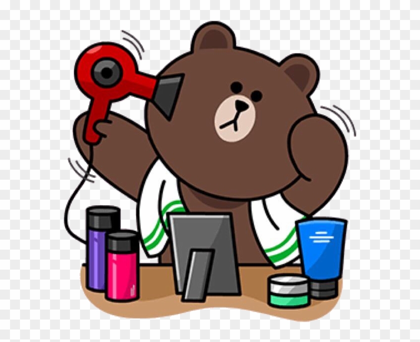 Brown Drying Fur With Hairdryer - Brown Line Friends Sticker #1142797