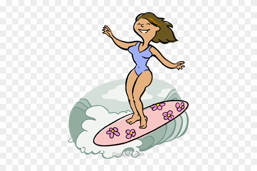 Woman Surfing Royalty Free Vector Clip Art Illustration - Girl Surfing Clipart #1142814
